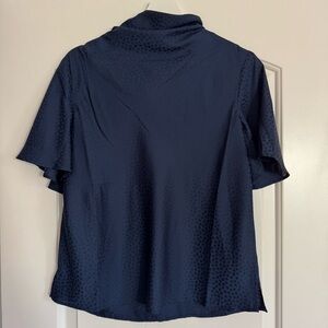 Ann Taylor Navy Blue Blouse Mock Neck Size S